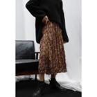 Flower Print Crinkle A-line Midi Skirt Khaki - One Size