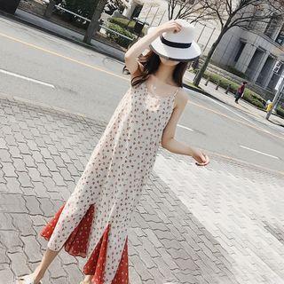 Floral Print Spaghetti-strap Chiffon Midi Dress