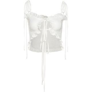 Spaghetti Strap A-line Dress / Ruffled Lace-up Camisole Top
