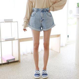 Paperbag-waist Denim / Cotton Shorts