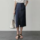 Stitched Linen Midi Skirt
