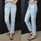Distressed Color-block Jeans