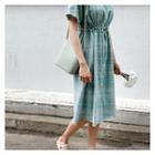 Drawstring-waist Plaid Dress Mint Green - One Size