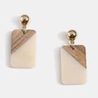Resin & Wooden Rectangle Dangle Earring 1 Pair - As Shown In Figure - One Size
