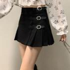 Buckle Detail Mini A-line Skirt / Flower Print Cropped Blouse