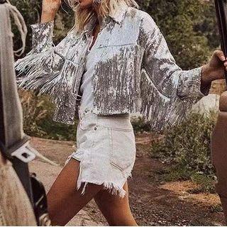 Sequined Zip-up Jacket / Shorts