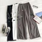 Plain High-waist Cargo Straight Pants