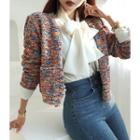 Open-front Melange Cropped Cardigan Pink - One Size