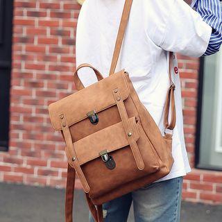Buckled Faux-leather Square Backpack