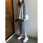 Cowl-neck Plain Midi Dress / Knit Vest