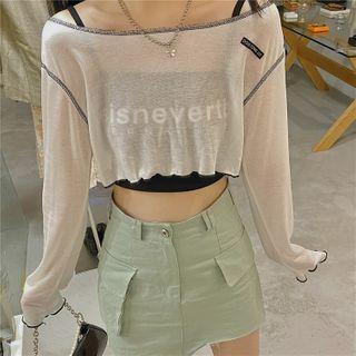 Long-sleeve Lettering Top / Camisole Top / Mini Pencil Skirt