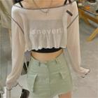 Long-sleeve Lettering Top / Camisole Top / Mini Pencil Skirt