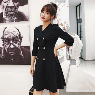 3/4-sleeve Double Breasted Mini A-line Coat Dress
