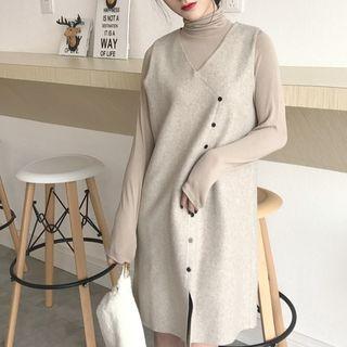 Set: Mock Neck Long-sleeve T-shirt + A-line Jumper Dress