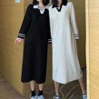 Knit Long-sleeve Midi Polo Dress