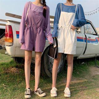 Long-sleeve Plain T-shirt / Spaghetti Strap Playsuit