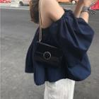 Off-shoulder Loose-fit Blouse Navy Blue - One Size
