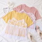 Mesh-overlay Mock Two-piece T-shirt