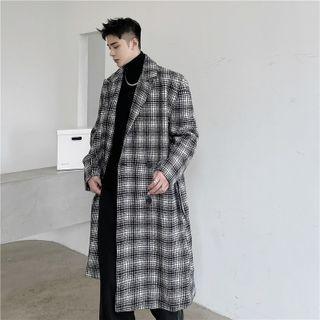Notch Lapel Plaid Double-breasted Midi Coat