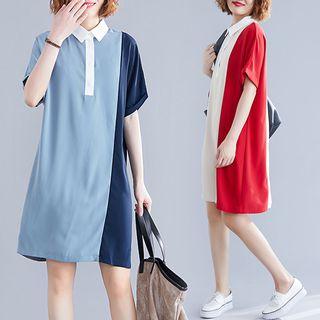 Color Block Short-sleeve Shirtdress