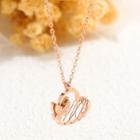 Stainless Steel Heart & Butterfly Pendant Necklace 1470 - Rose Gold - One Size
