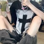 Short Sleeve Cross Print T-shirt