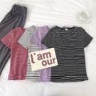 Color-block Striped V-neck Short-sleeve Top