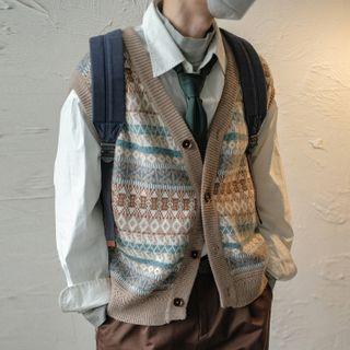 Geometric V-neck Knit Vest