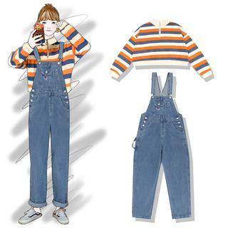 Striped Pullover / Denim Cropped Jumper Pants