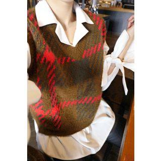 Slit-side Checked Vest