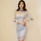 Bell-sleeve Lace Bodycon Dress