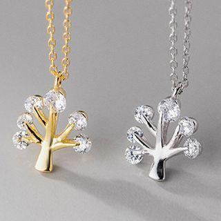 Tree Rhinestone Pendant Sterling Silver Necklace
