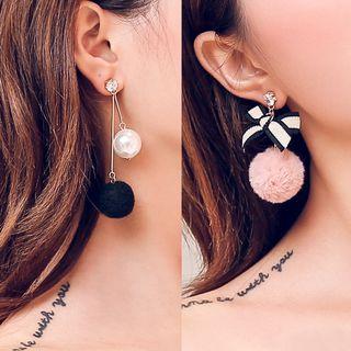 Pom Pom Asymmetric Drop Earring