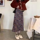 Button Jacket / Midi Floral A-line Skirt