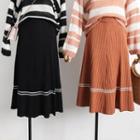 Contrast-trim A-line Knit Midi Skirt