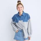 Long Sleeve Denim Panel Striped Shirt