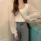 Long-sleeve Scoop Neck Sheert Panel Knit Top