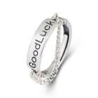 Lettering Chained Sterling Silver Open Ring 026j - Silver - One Size