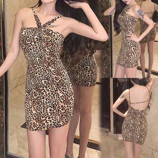 Leopard Print Halter Sheath Minidress