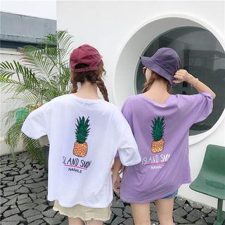 Elbow-sleeve Pineapple Printed T-shirt