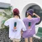 Elbow-sleeve Pineapple Printed T-shirt