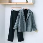 Plaid Double Breasted Blazer / T-shirt / Wide-leg Pants