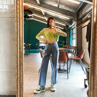 Seam-trim Washed Wide-leg Jeans