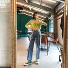Seam-trim Washed Wide-leg Jeans