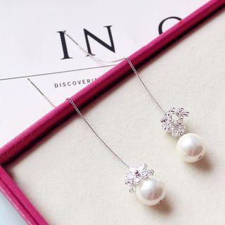Rhinestone Flower Faux Pearl Drop Earrings
