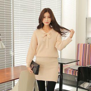 Tie-neck Tube-hem Knit Dress