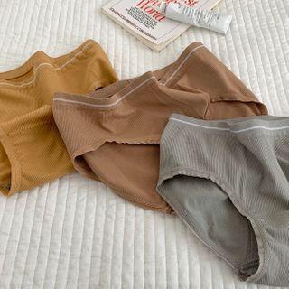 Set Of 3: Plain Panties Set Of 3 - Gray & Tangerine Yellow & Khaki - One Size