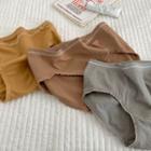 Set Of 3: Plain Panties Set Of 3 - Gray & Tangerine Yellow & Khaki - One Size