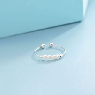 Faux Pearl Open Ring 1 Pc - Silver - One Size