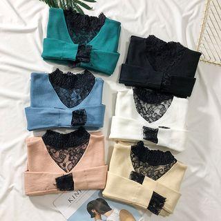 Lace-panel Mock-neck Sweater